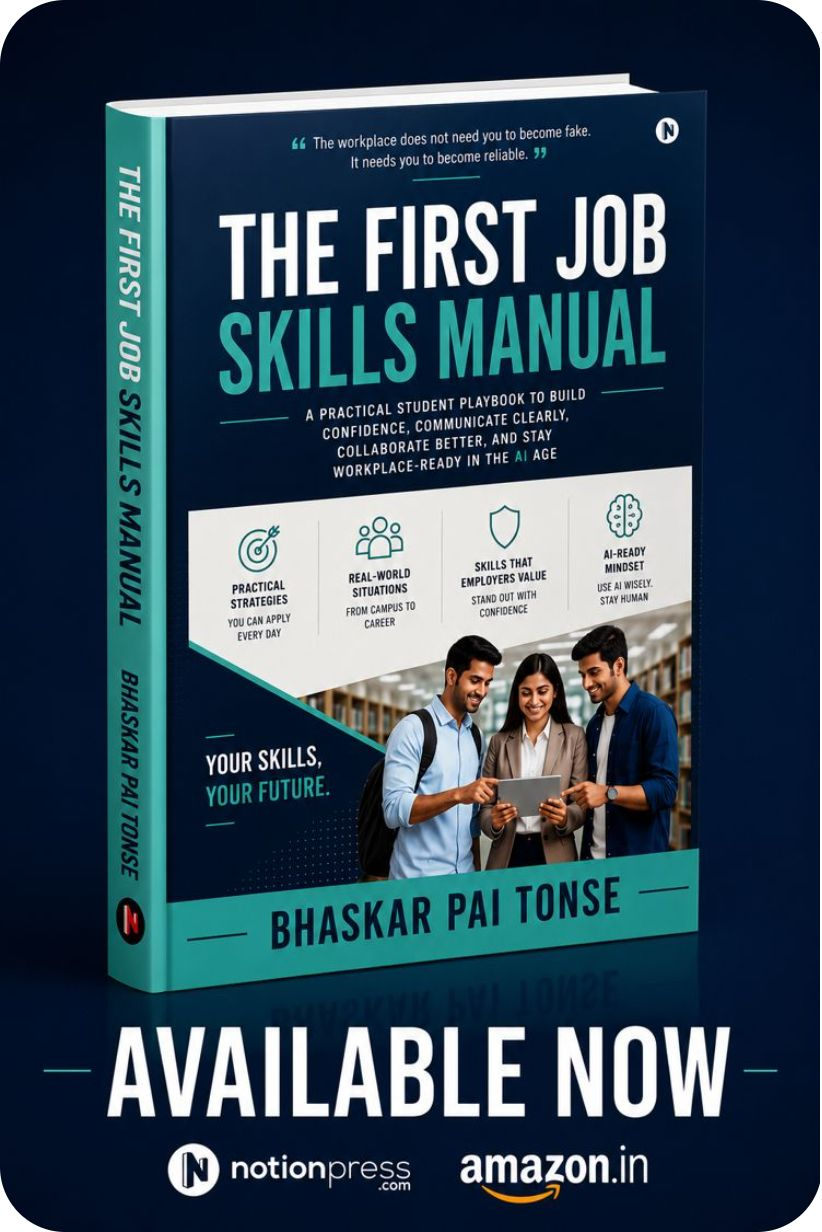 The First Job Skills Manual by Bhaskar Pai Tonse, shown in the supplied launch poster